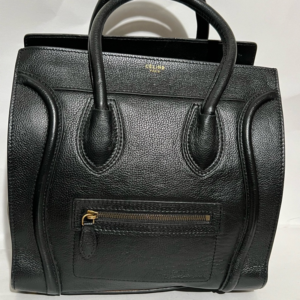 Black Leather Bag with Top Handles